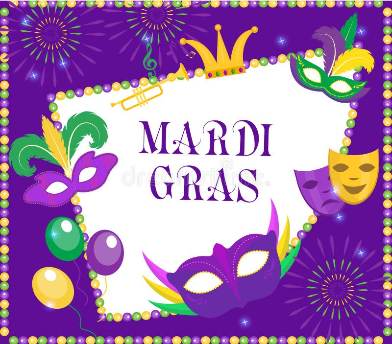 Mardi Gras Frame Template with Space for Text. Mardi Gras Carnival ...
