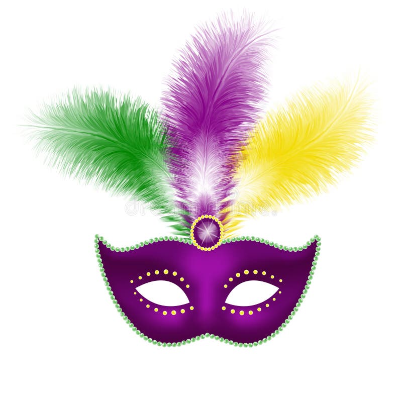Mardi Gras mask with feathers isolated on white background, stock vector graphic illustration. Mardi Gras mask with feathers isolated on white background, stock vector graphic illustration
