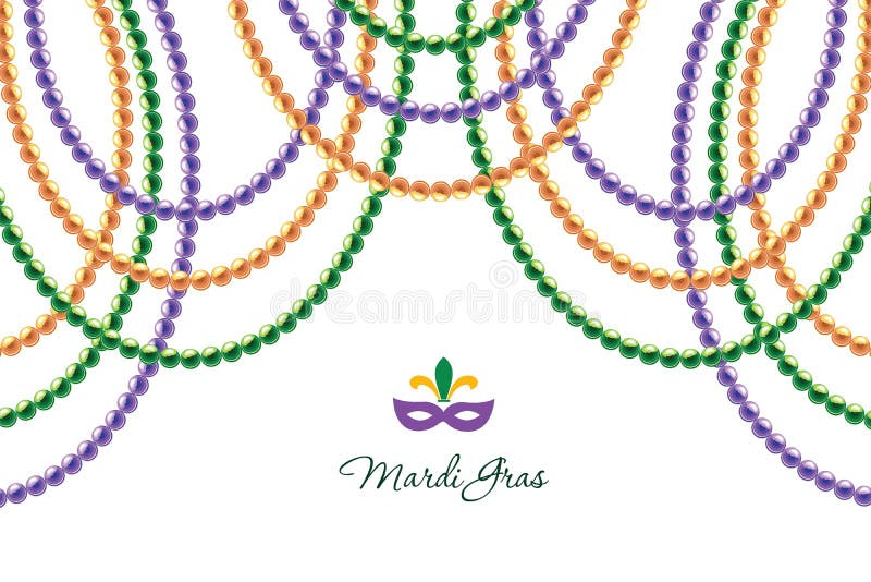 Mardi Gras parelt slingers horizontaal decoratief die malplaatje op wit wordt geïsoleerd Vette dinsdag Carnaval Vector