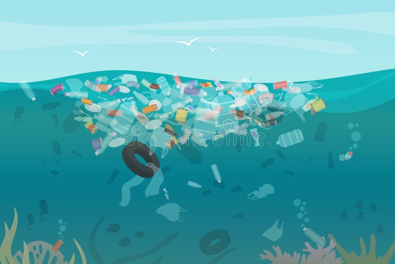 Mare subacqueo dei rifiuti di plastica di inquinamento con differenti generi di immondizia - bottiglie di plastica, borse, sprech royalty illustrazione gratis Mare subacqueo dei rifiuti di plastica di inquinamento con differenti generi di immondizia - bottiglie di plastica, borse, sprech royalty illustrazione gratis