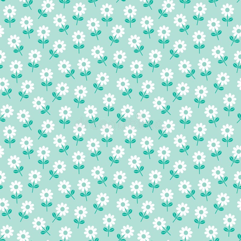Margherite bianche del modello floreale sveglio della molla sulla menta illustrazione di stock Margherite bianche del modello floreale sveglio della molla sulla menta illustrazione di stock