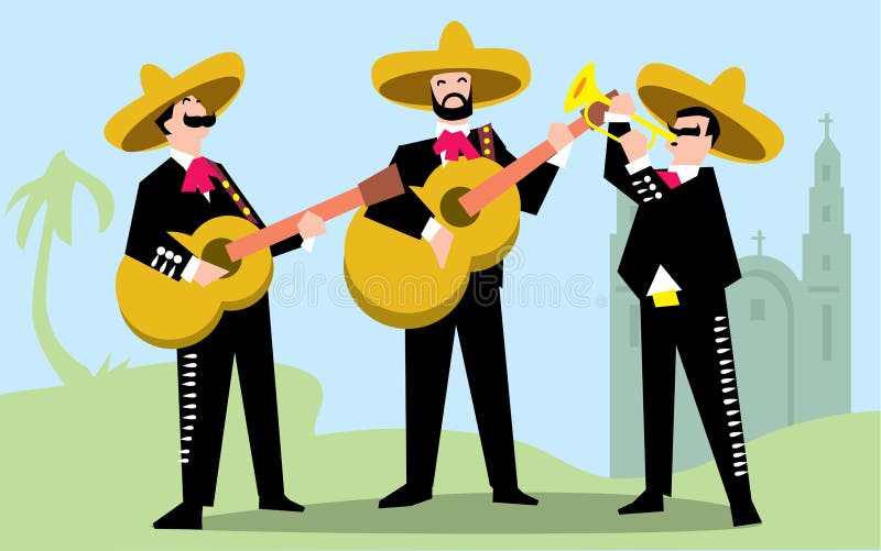 Mariachi versehen im Sombrero mit Gitarre mit einem Band stock abbildung Mariachi versehen im Sombrero mit Gitarre mit einem Band stock abbildung