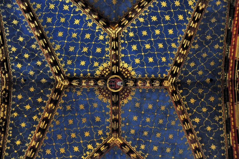 Ceiling in the Mariacki church in Krakow with magnificent decorations - Stained Glass. Poland
