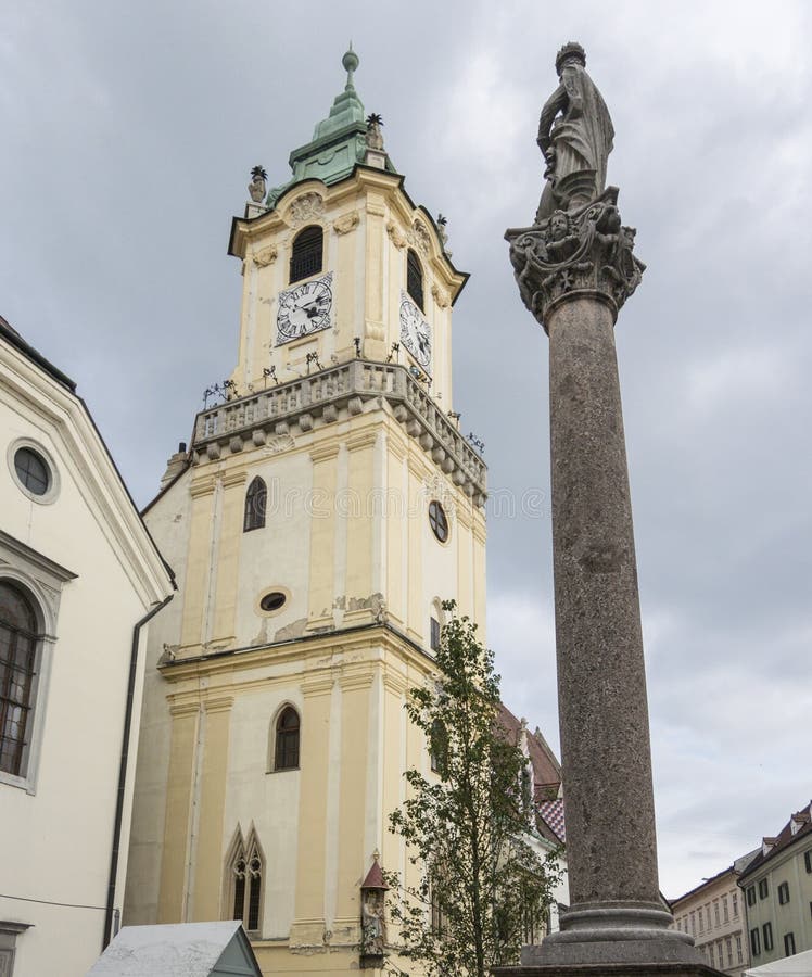 Marian Column and Clock Tower, Bratislava, Slovakia