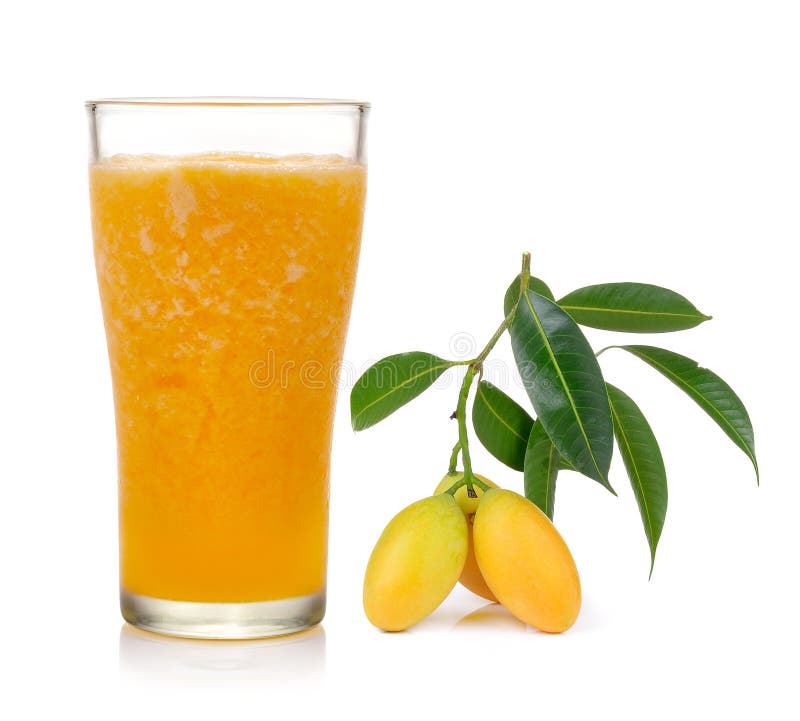 Marian plum juice and fruit on white background stock photos