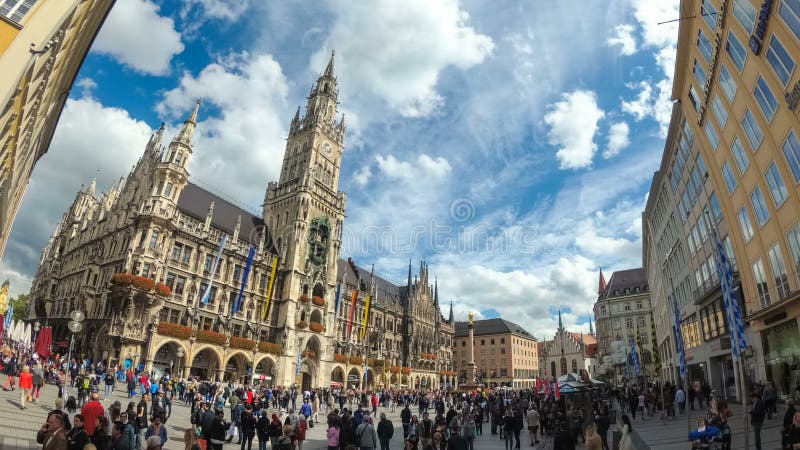 Marienplatz street in Munich view in front of Town Hall. Hyper lapse stock video footage