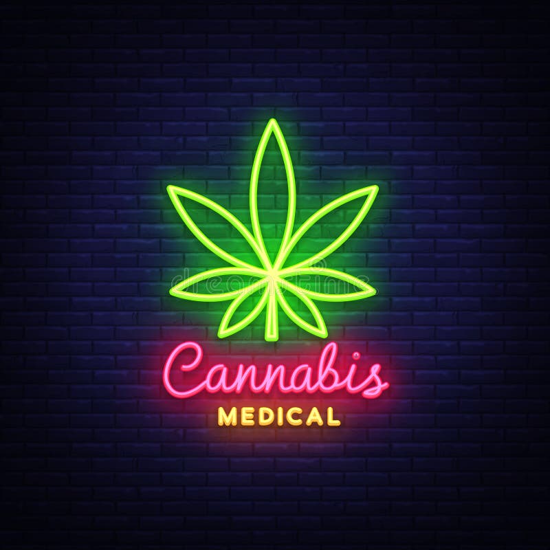 Marihuana medyczny neonowy znak i logo, graficzny szablon w nowożytnym trendu stylu Marihuana jest organicznie konopie rolnej gre ilustracja wektor Marihuana medyczny neonowy znak i logo, graficzny szablon w nowożytnym trendu stylu Marihuana jest organicznie konopie rolnej gre ilustracja wektor