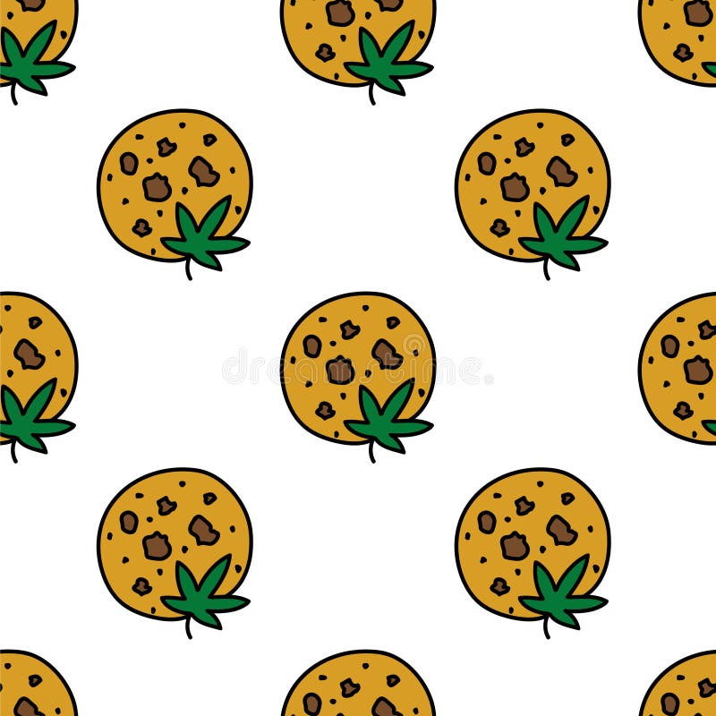 Marijuana Cookie Seamless Doodle Pattern, Vector Illustration Stock Illustration Illustration