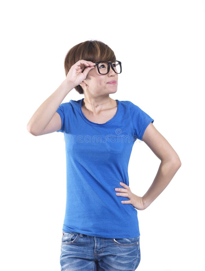 Marimacho que olha a menina chinesa asiática que sente esperta imagem de stock royalty free Marimacho que olha a menina chinesa asiática que sente esperta imagem de stock royalty free