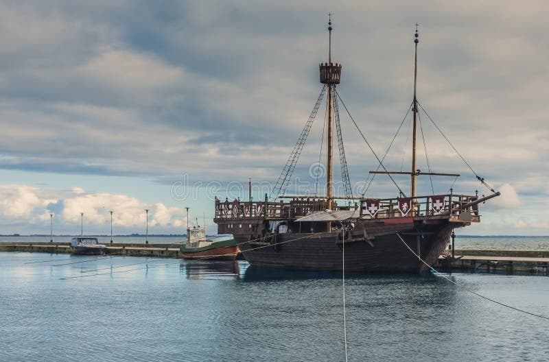 Marina with decoartive medieval ship