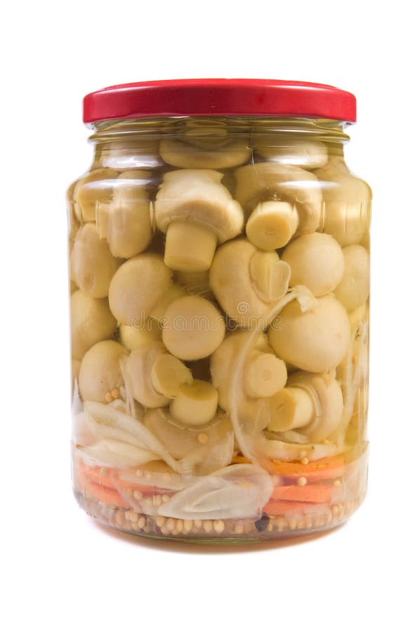 Marinaded Mushrooms in a Glass Jar . Stock Image Image of healthy