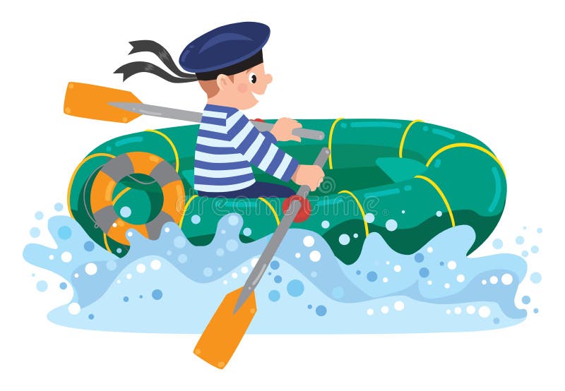 Marinaio felice in barca illustrazione di stock Marinaio felice in barca illustrazione di stock