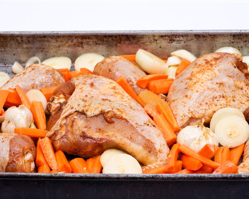 Marinated Chicken, Carrots, Onion and Garlic Stock Photo Image of