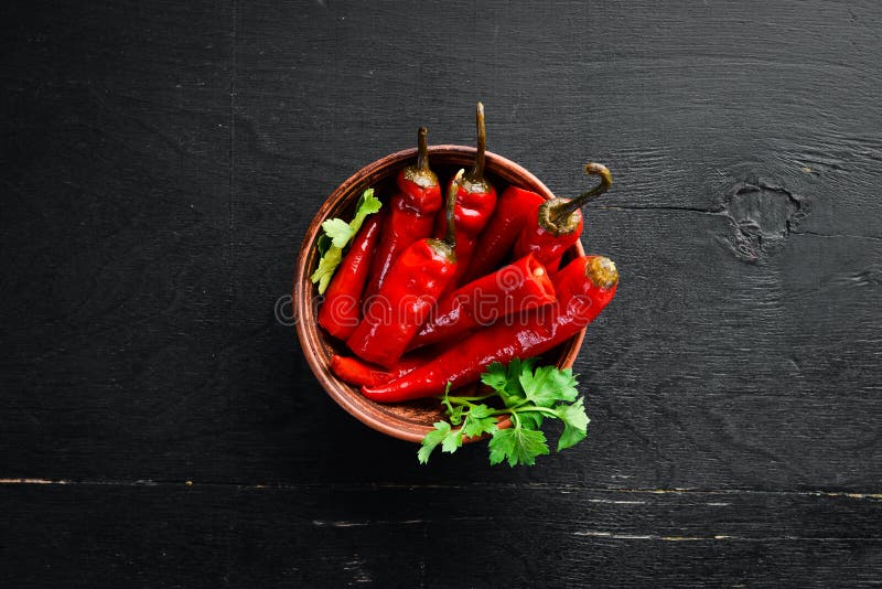 Marinated Chili Pepper in a Bowl. Top View Stock Photo Image of