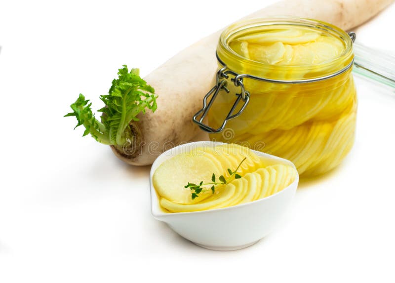 Marinated Daikon Isolated On White Stock Image Image of canned