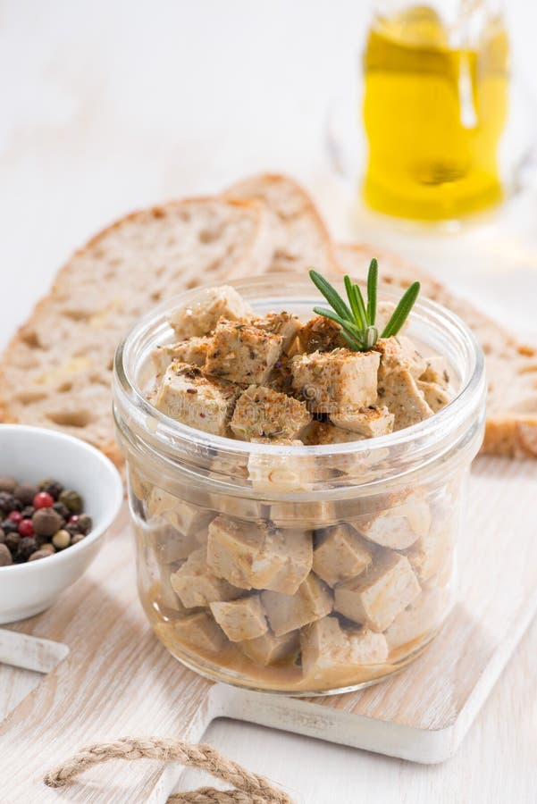 Marinated Feta in a Glass Jar, Vertical, Closeup Stock Image Image of