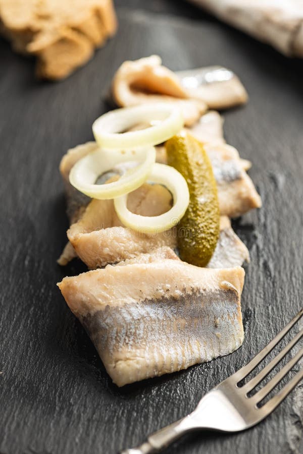 Marinated Herring Fish on Kitchen Table Stock Image Image of gourmet