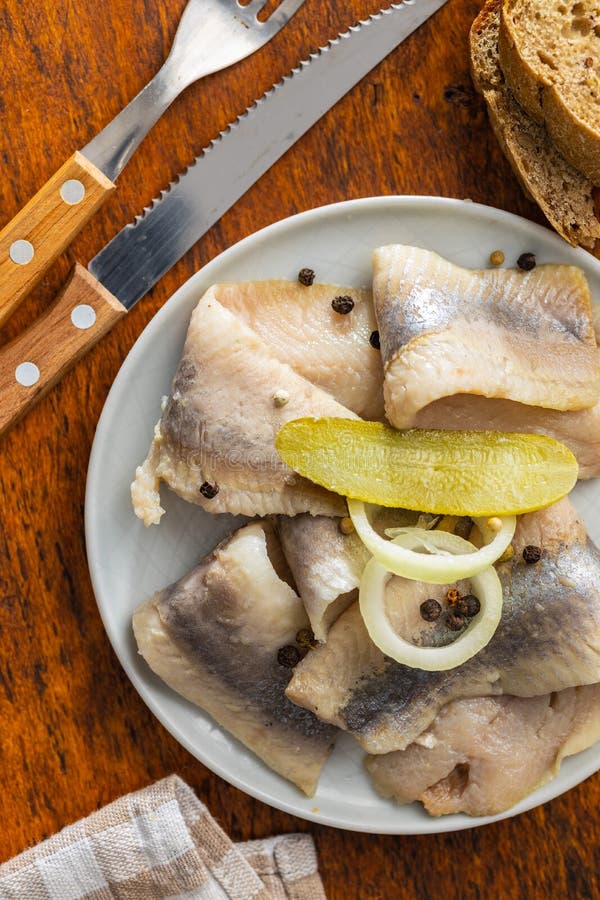 Marinated Herring Fish on Plate Stock Photo Image of dish, plate