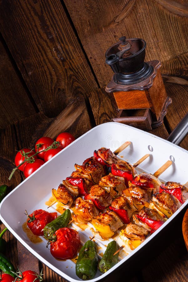A Marinated Kebab Skewers with Meat and Vegetables Stock Photo Image of healthy, fresh 149680592
