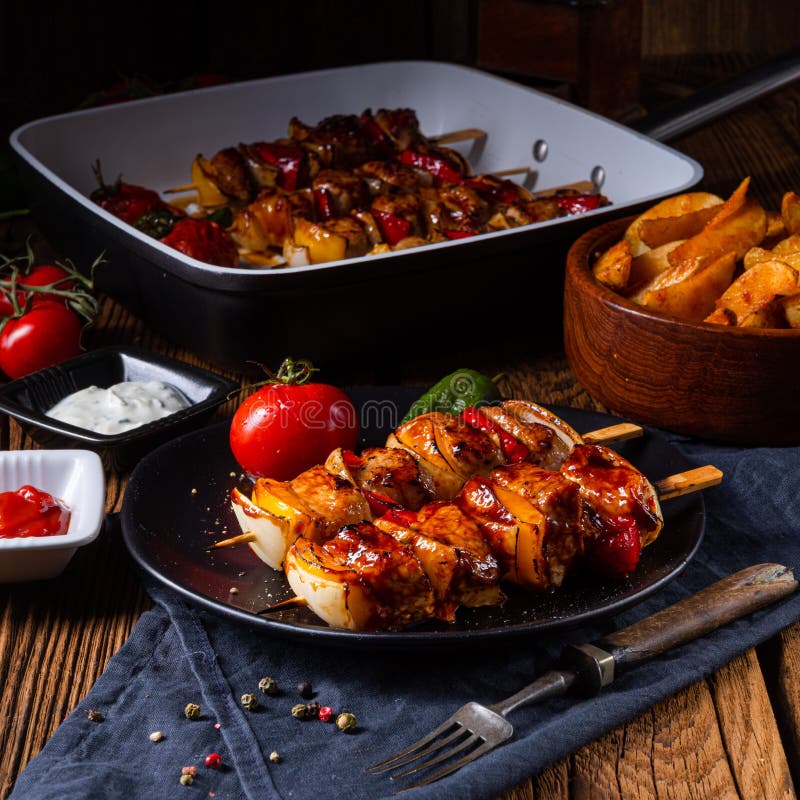 Marinated Kebab Skewers with Meat and Vegetables Stock Image Image of fried, grill 149764121