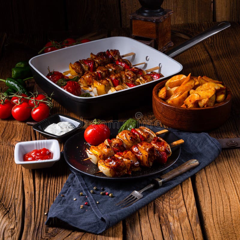 A Marinated Kebab Skewers with Meat and Vegetables Stock Image Image of meat, cuisine 151378123