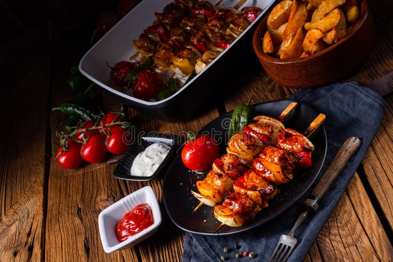 Marinated Kebab Skewers with Meat and Vegetables Stock Image Image of fresh, onion 151378125