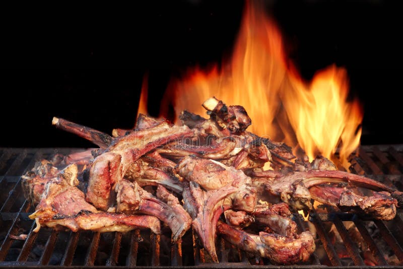 Marinated Lamb Ribs in BBQ Souse on the Hot Grill