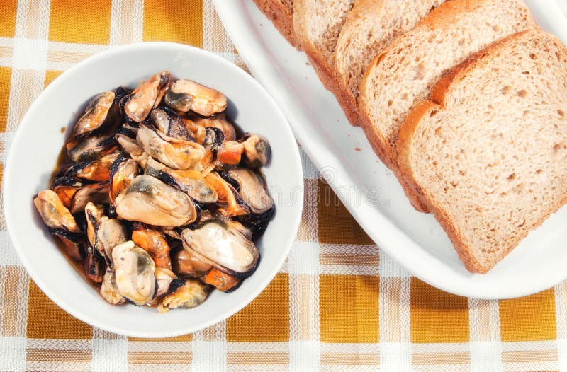 Marinated Mussels and Bread Stock Photo Image of nutrition, marinated