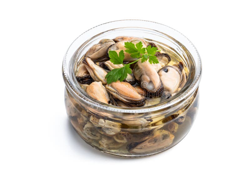 Marinated Mussels in Glass Jar Isolated on White Stock Photo Image of