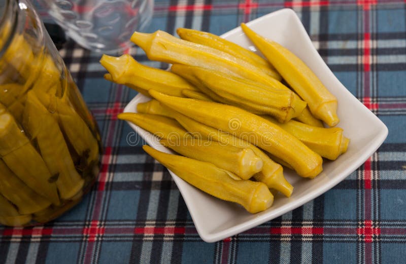 Marinated Okra Pods Served on Plate Stock Photo Image of ingredient, salted 281038228