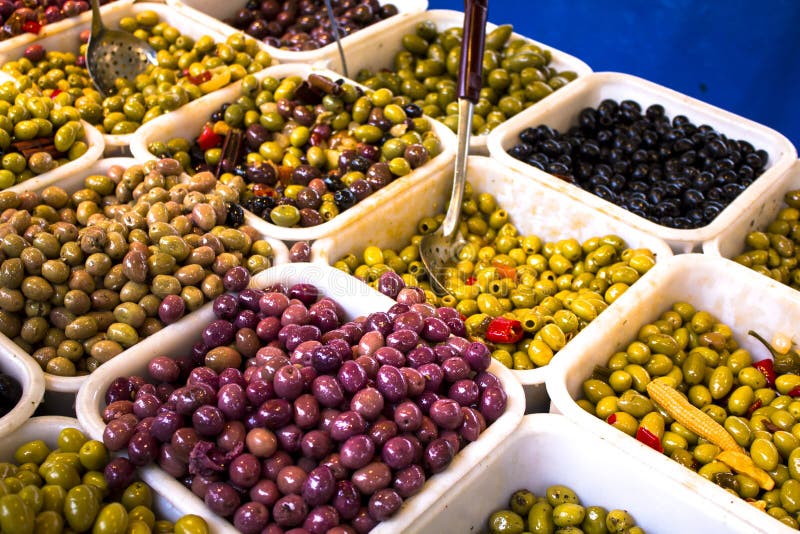 Olives on a market stall stock image. Image of chili - 10324345