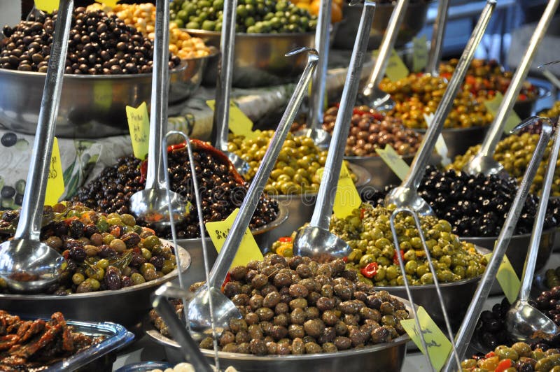 Marinated Olives On Street Market Closeup Stock Image Image of bowl