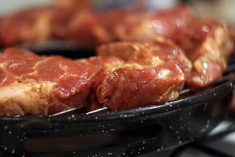 Marinated Raw Steak on the Hot BBQ Charcoal Grill Stock Photo Image of barbeque, grilling