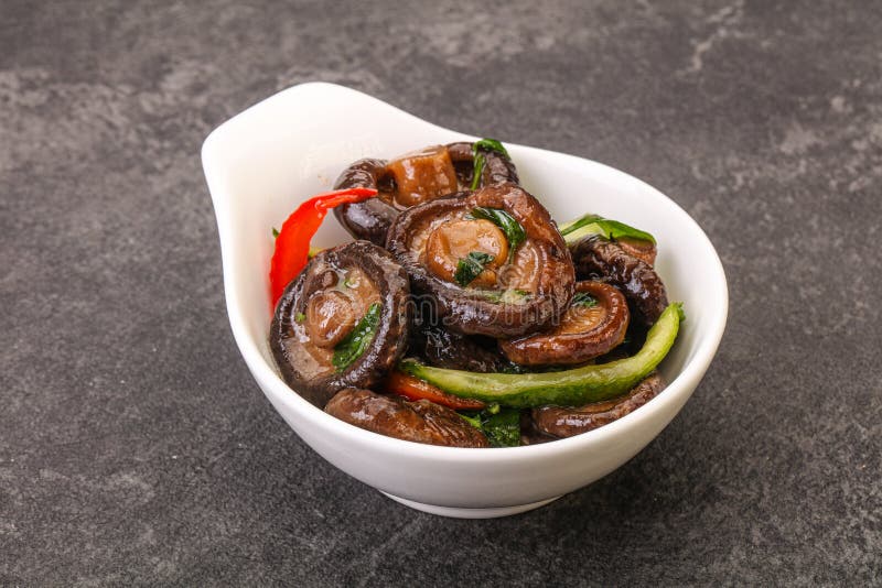 Marinated Shiitake Mushrooms with Herbs Stock Photo Image of plate