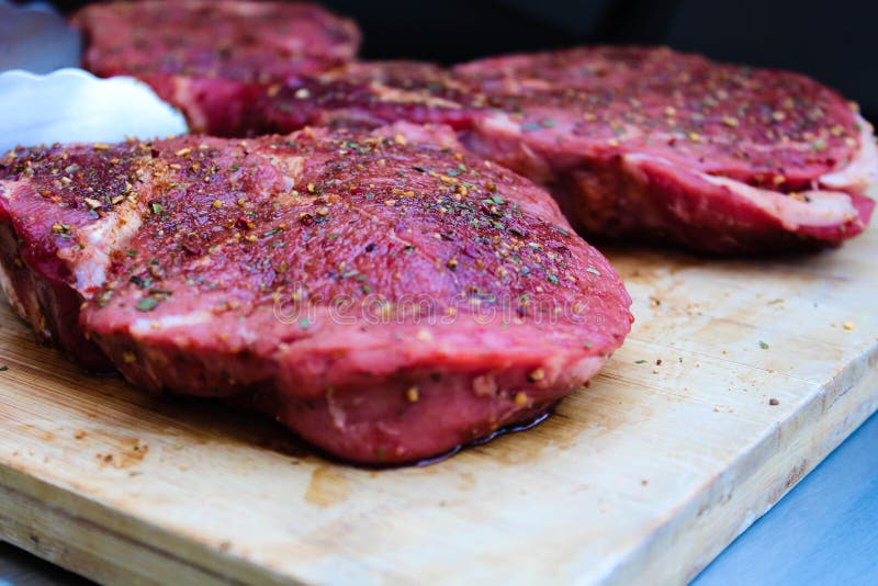 Marinated with Spices Raw Bbq Meat on a Wood Stock Image Image of