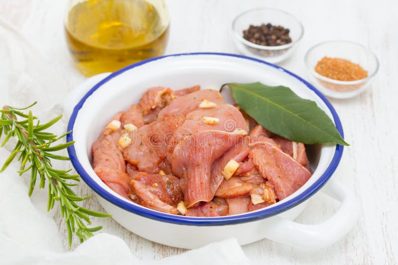 Marinated индюк в белом блюде стоковое изображение Marinated индюк в белом блюде стоковое изображение