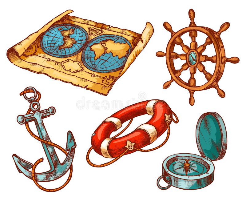 Marine anchor, nautical sailing equipment sketch vector royalty free illustration Marine anchor, nautical sailing equipment sketch vector royalty free illustration