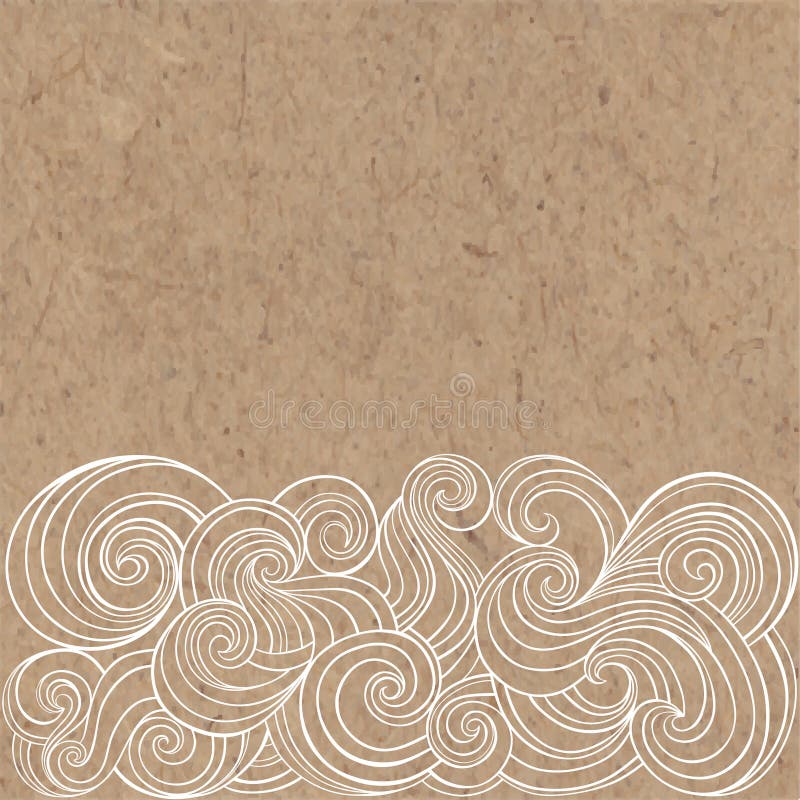 Marine background with hand-drawn waves on kraft paper. Vector illustration with space for text, can be used creating card royalty free stock photos