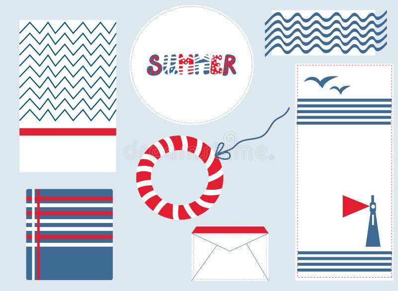Marine design background set for summer stock illustration