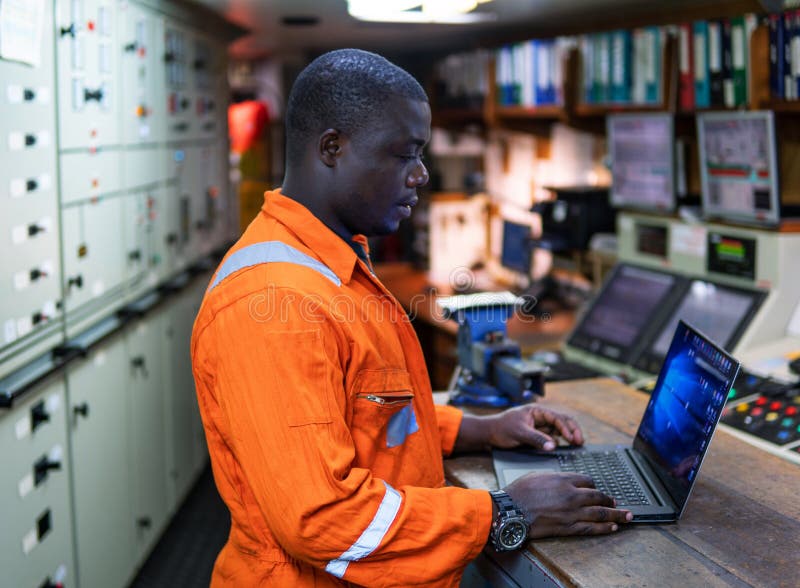 Marine Engineer Officer Working in Engine Room Stock Image Image of