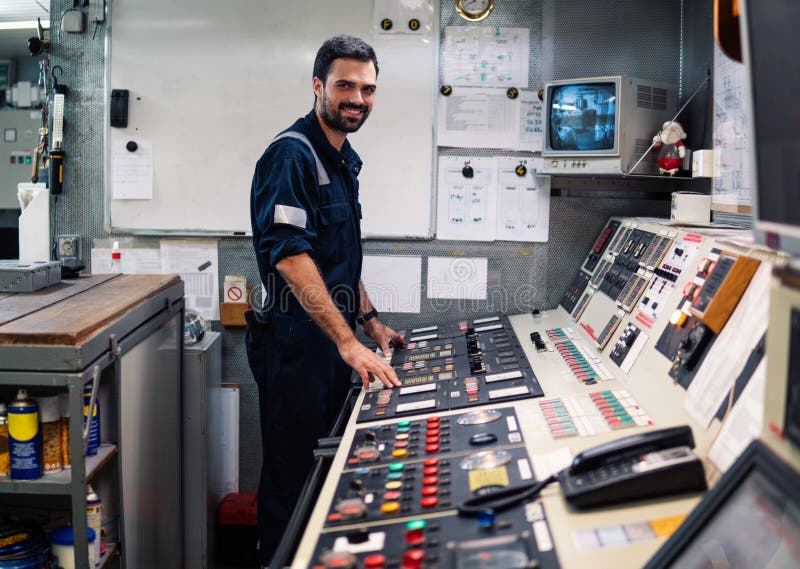 Marine Engineer Officer Working in Engine Room Stock Image Image of