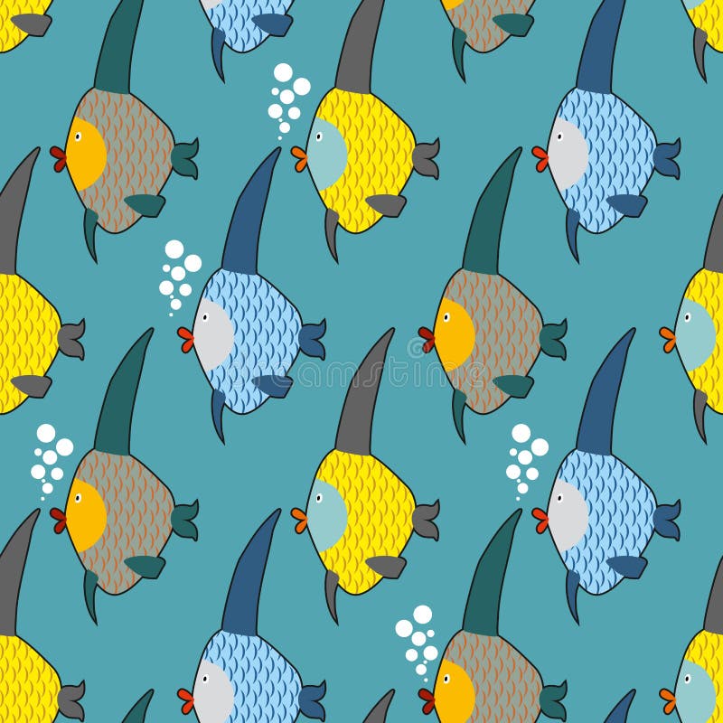 Marine Fish Color Seamless Pattern. Repeating Pattern of Marine Stock