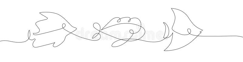 Marine fish, ocean dwellers, underwater wildlife. graphic drawing. black and white outline image in pencil, line. stock image