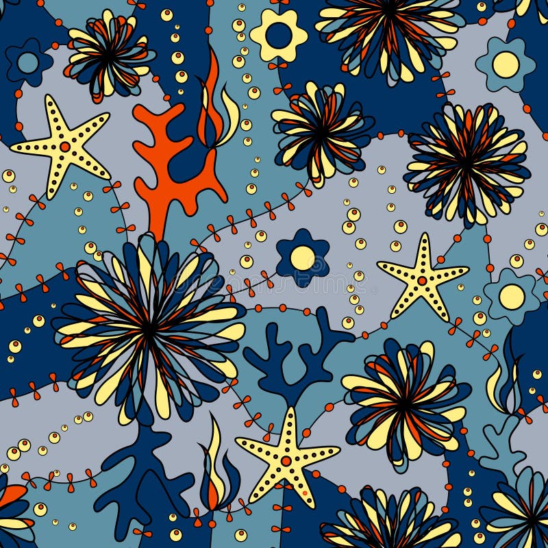 Marine flowers colorful seamless pattern