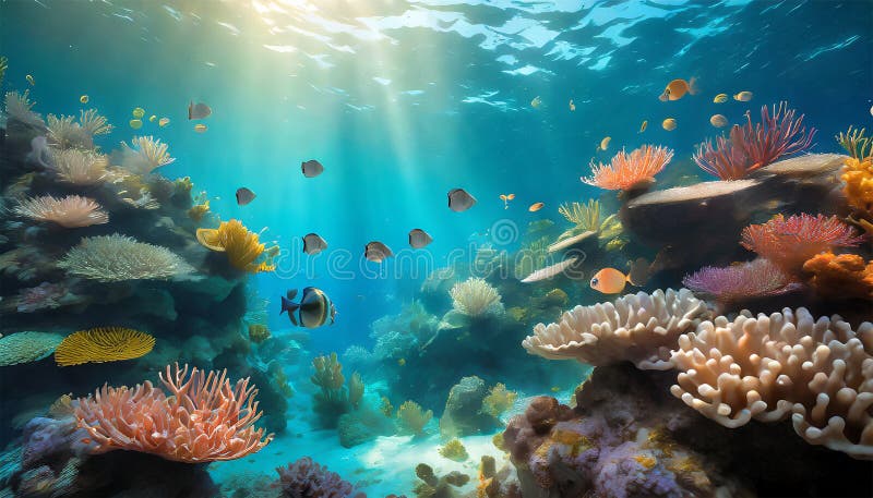 Marine Life Landscape - the ocean and underwater world with different inhabitants. royalty free illustration
