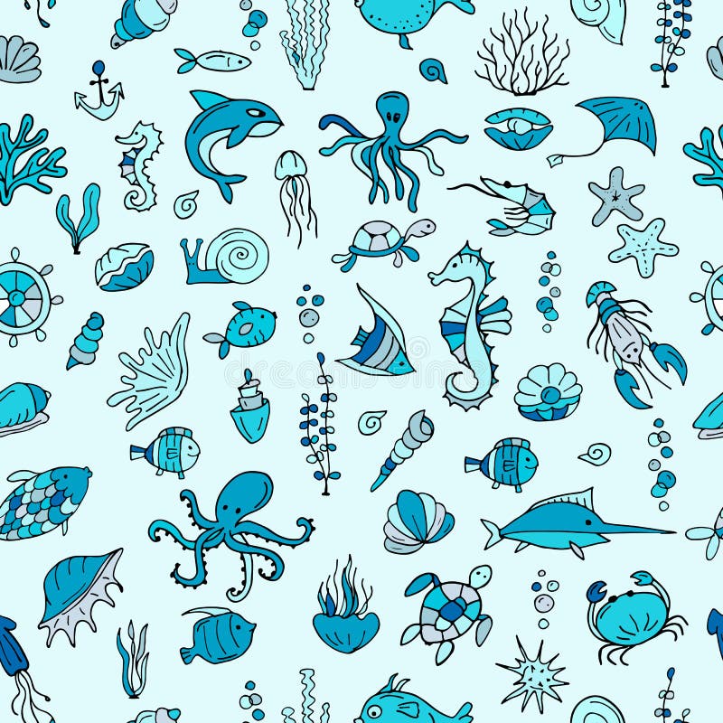 Marine life, seamless pattern for your design