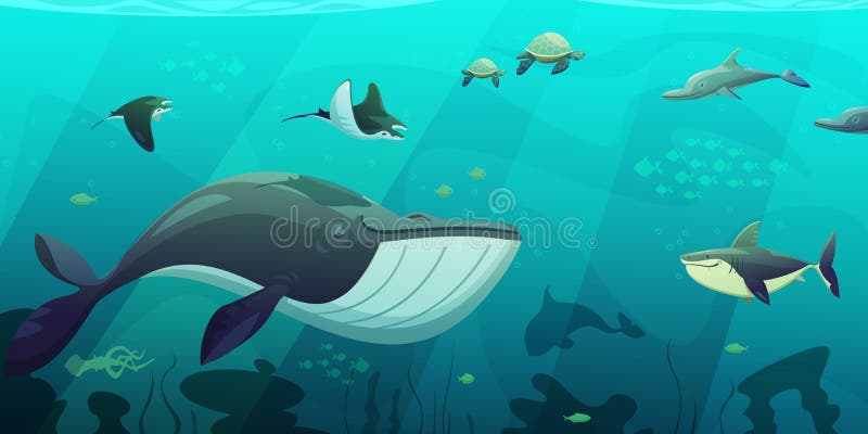 Marine Ocean Life Abstract Banner subacuática ilustración del vector Marine Ocean Life Abstract Banner subacuática ilustración del vector