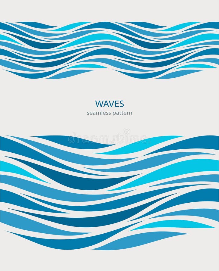 Marine seamless pattern with stylized blue waves on a light background.