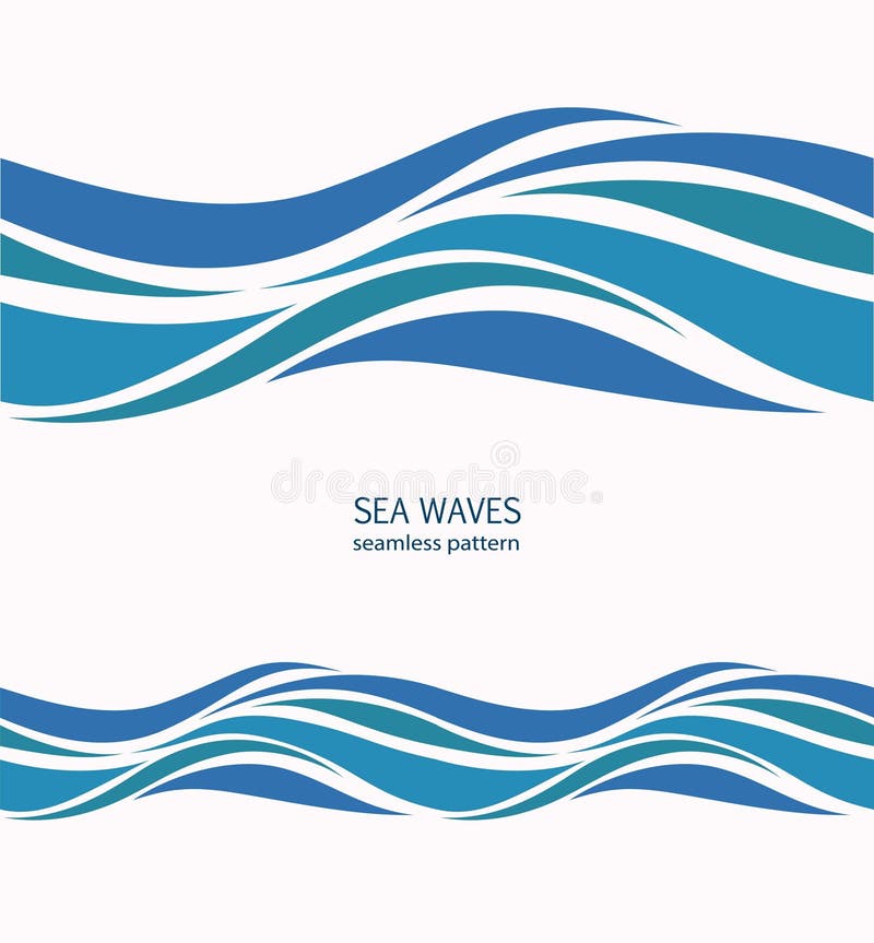Marine seamless pattern with stylized blue waves on a light back vector illustration