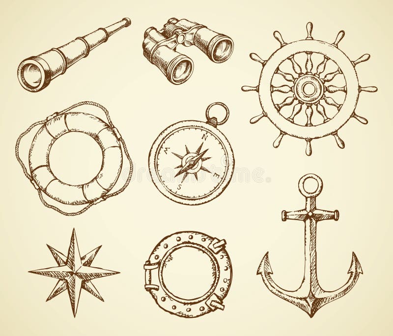 Marine Symbols. Vector Drawing Stock Vector - Illustration of antique ...